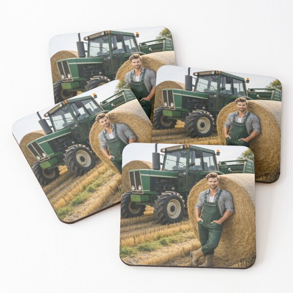 Item preview, Handsome Farmer with Tractor and Hay Bales Countryside Landscape Art designed and sold by UmSkelig834.