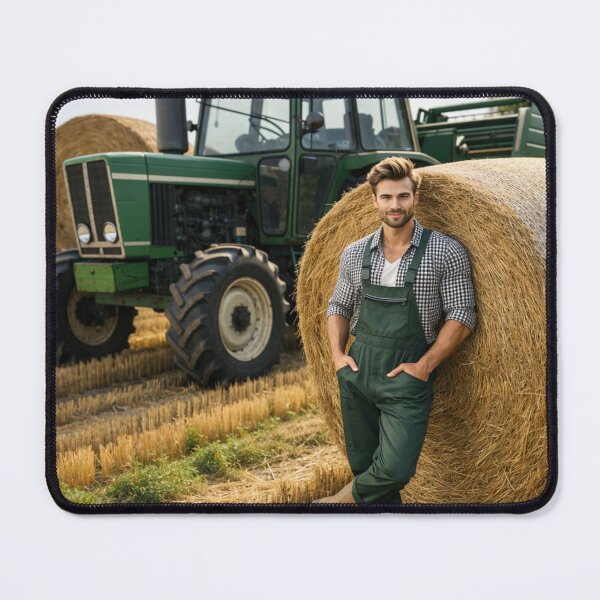 Item preview, Handsome Farmer with Tractor and Hay Bales Countryside Landscape Art designed and sold by UmSkelig834.