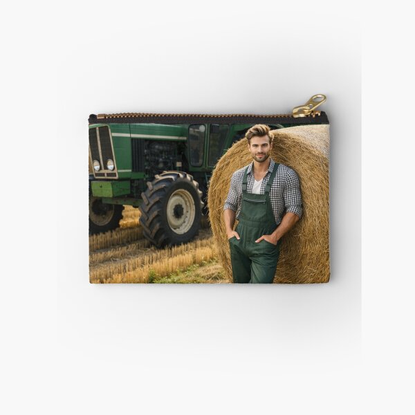 Item preview, Handsome Farmer with Tractor and Hay Bales Countryside Landscape Art designed and sold by UmSkelig834.