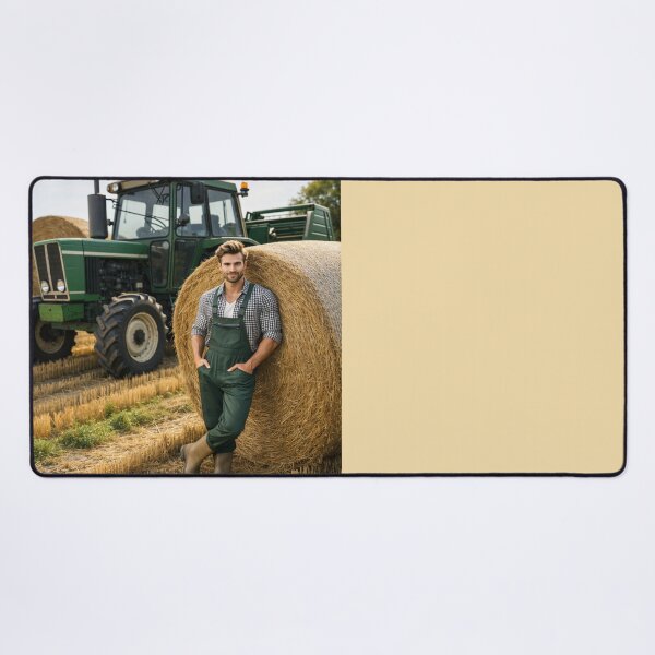 Item preview, Handsome Farmer with Tractor and Hay Bales Countryside Landscape Art designed and sold by UmSkelig834.