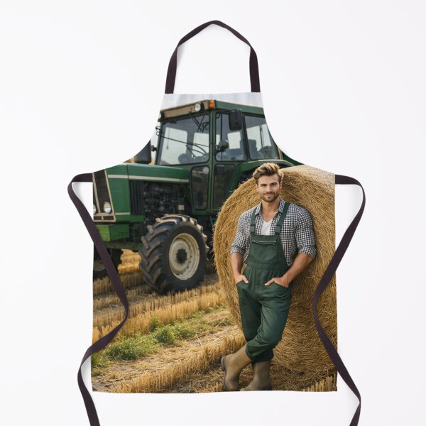 Item preview, Handsome Farmer with Tractor and Hay Bales Countryside Landscape Art designed and sold by UmSkelig834.