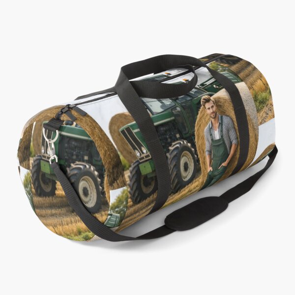 Item preview, Handsome Farmer with Tractor and Hay Bales Countryside Landscape Art designed and sold by UmSkelig834.