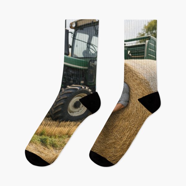 Item preview, Handsome Farmer with Tractor and Hay Bales Countryside Landscape Art designed and sold by UmSkelig834.