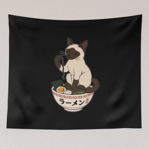 Item preview, cat eating ramen Minimalist Siamese Cat Ramen - Modern Graphic Line Art Neko designed and sold by Uglyandcute.