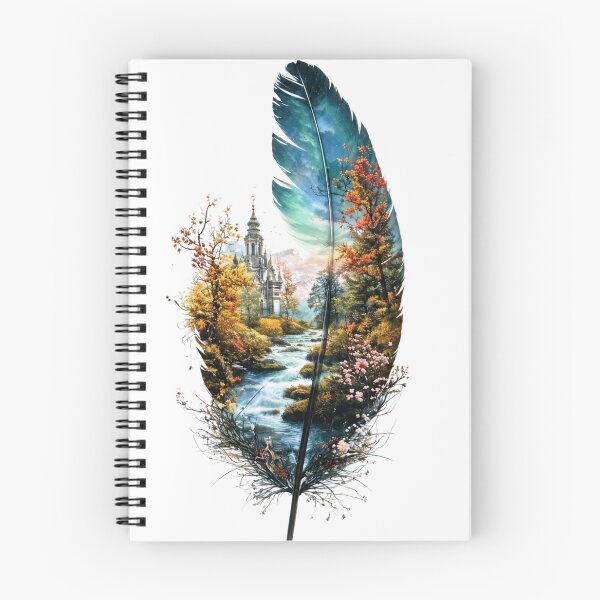 Item preview, Fantasy Feather Landscape | Enchanted Forest River & Cathedral | Dreamy Nature Watercolor Art Print designed and sold by  Mirai_Art.