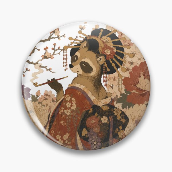 Item preview, Tanuki Oiran - Japanese Raccoon Dog in Floral Kimono designed and sold by medicalkinoko.