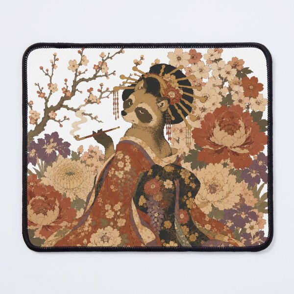 Item preview, Tanuki Oiran - Japanese Raccoon Dog in Floral Kimono designed and sold by medicalkinoko.