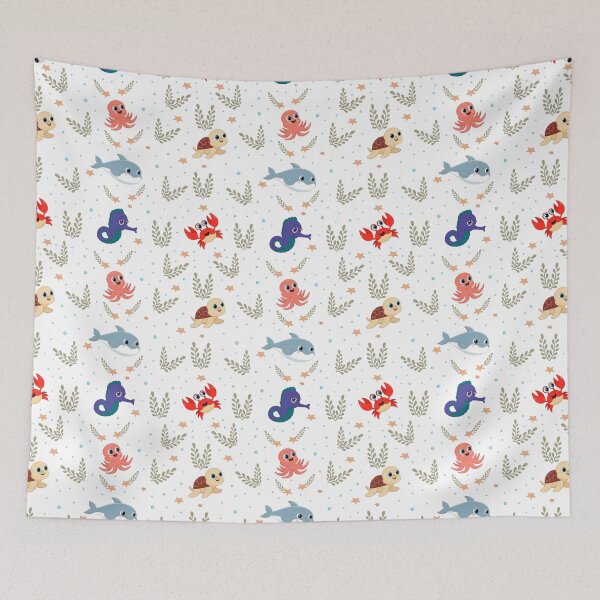 Item preview, Cute Under the Sea Seamless Pattern - Octopus, Dolphin, Turtle, Seahorse, and Crab designed and sold by MascarenoM.