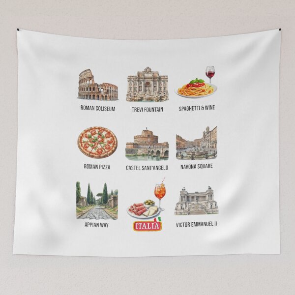 Item preview, Italian Rome Landmarks and Food Icons Collection - Watercolor Illustration Set designed and sold by VibranPalette.