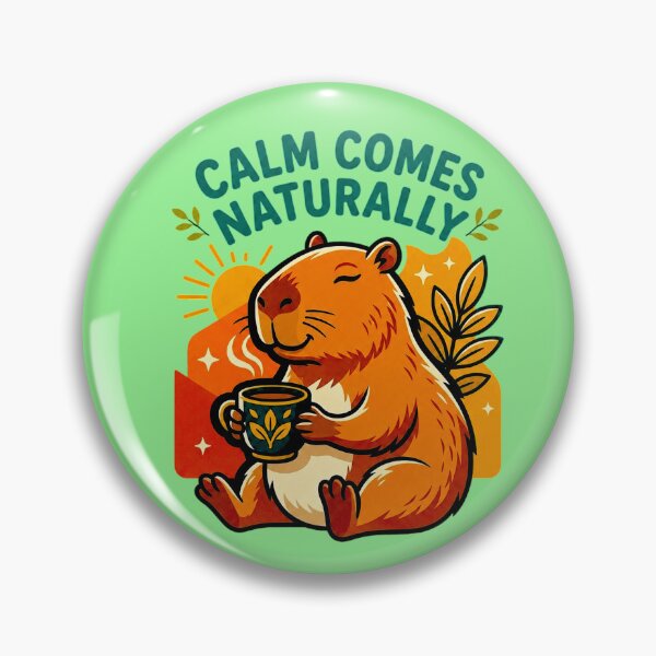 Item preview, Calm Comes Naturally – Cozy Capybara Coffee Retro Illustration designed and sold by Andreza NativeHue Oficial.