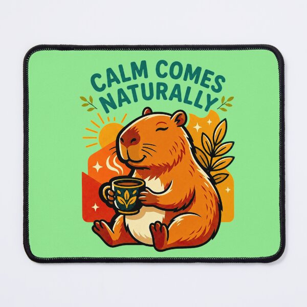 Item preview, Calm Comes Naturally – Cozy Capybara Coffee Retro Illustration designed and sold by Andreza NativeHue Oficial.