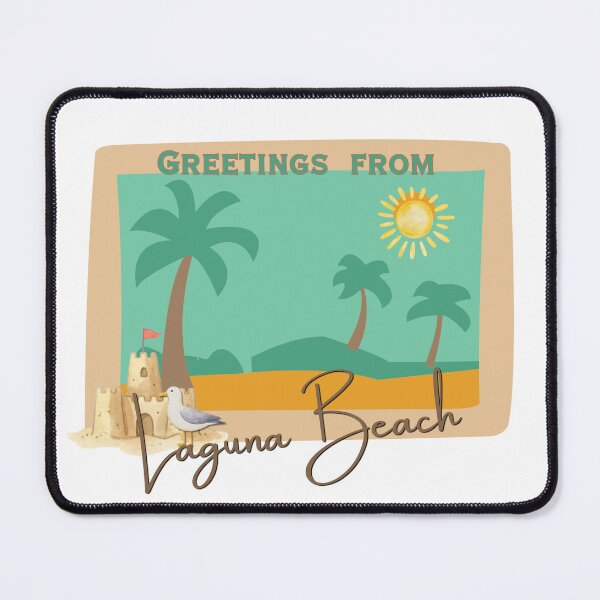 Item preview, Greetings from Laguna Beach - Retro Postcard Sunny Palm Trees Sandcastle Seagull Design designed and sold by DonnaRaine.