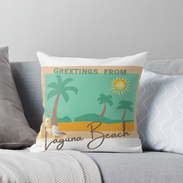 Item preview, Greetings from Laguna Beach - Retro Postcard Sunny Palm Trees Sandcastle Seagull Design designed and sold by DonnaRaine.