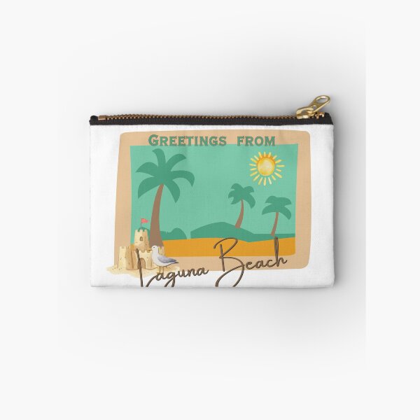 Item preview, Greetings from Laguna Beach - Retro Postcard Sunny Palm Trees Sandcastle Seagull Design designed and sold by DonnaRaine.