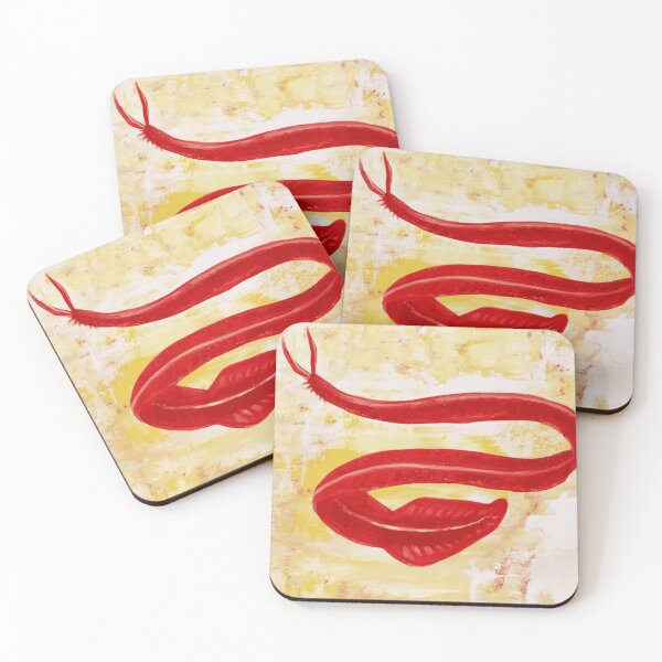 Item preview, Abstract Red Sea Serpent Ribbon Painting On Yellow Textured Canvas designed and sold by ImpastoWild.