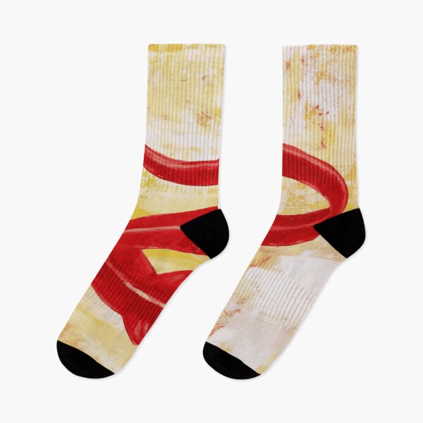 Item preview, Abstract Red Sea Serpent Ribbon Painting On Yellow Textured Canvas designed and sold by ImpastoWild.
