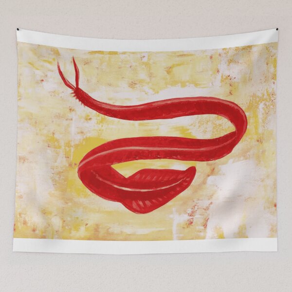 Item preview, Abstract Red Sea Serpent Ribbon Painting On Yellow Textured Canvas designed and sold by ImpastoWild.