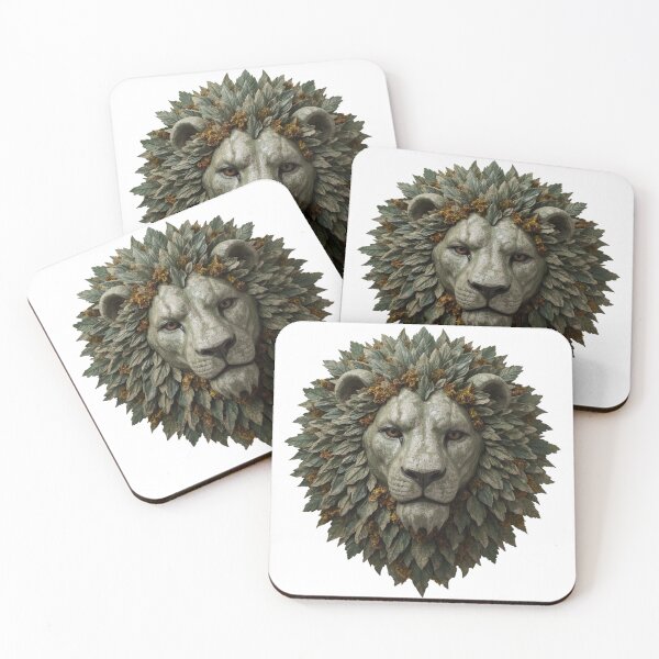 Item preview, Stone Lion – Lion's head made of leaves, moss and stone with horns designed and sold by Printerraworks.