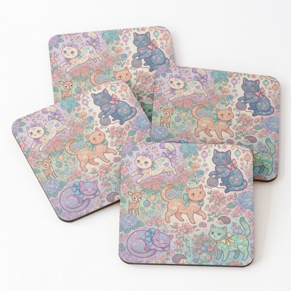 Item preview, Cute Fantasy Cats Floral Garden Seamless Pattern designed and sold by Iampoji.