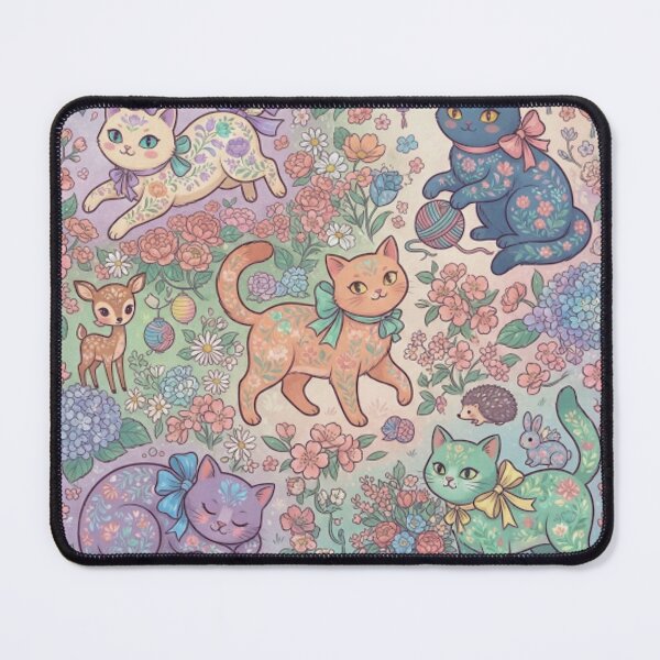 Item preview, Cute Fantasy Cats Floral Garden Seamless Pattern designed and sold by Iampoji.