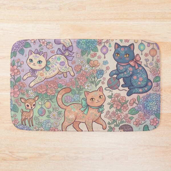 Item preview, Cute Fantasy Cats Floral Garden Seamless Pattern designed and sold by Iampoji.