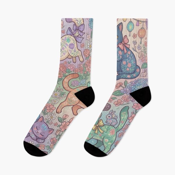 Item preview, Cute Fantasy Cats Floral Garden Seamless Pattern designed and sold by Iampoji.