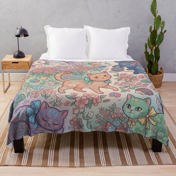 Item preview, Cute Fantasy Cats Floral Garden Seamless Pattern designed and sold by Iampoji.