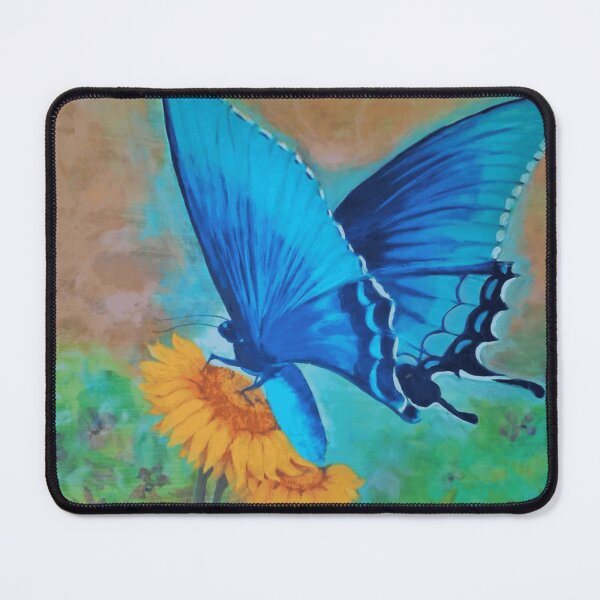 Item preview, Electric Blue Swallowtail Butterfly On Yellow Sunflower Painting designed and sold by ImpastoWild.