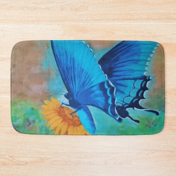 Item preview, Electric Blue Swallowtail Butterfly On Yellow Sunflower Painting designed and sold by ImpastoWild.