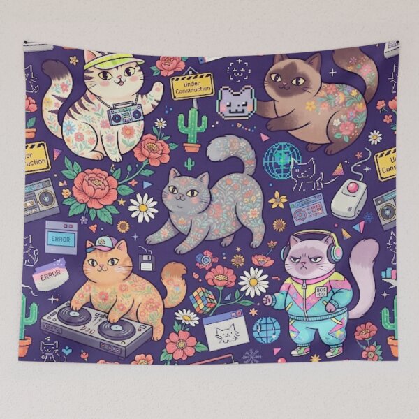 Item preview, Cute Space Cats Retro Gaming Seamless Pattern designed and sold by Iampoji.