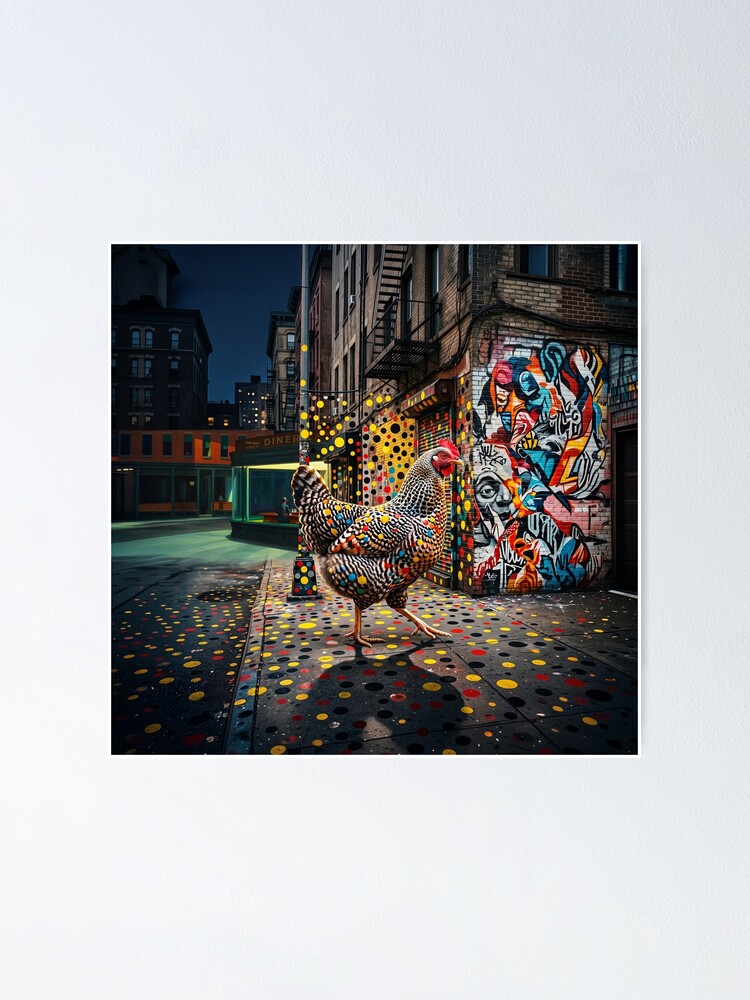 Aperçu 1 sur 3. Poster avec l'œuvre Urban Chicken Street Art créée et vendue par ArtDigitalPhoto.