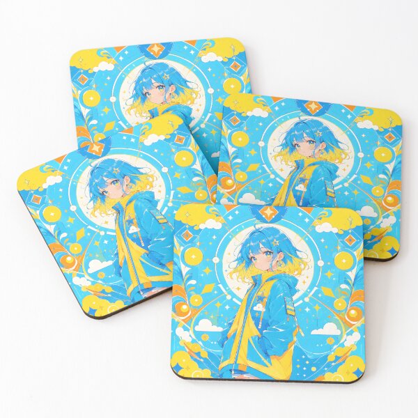 Item preview, Anime girl with blue and yellow hair wearing a jacket (by diwizuli) designed and sold by Diwi Zuli.