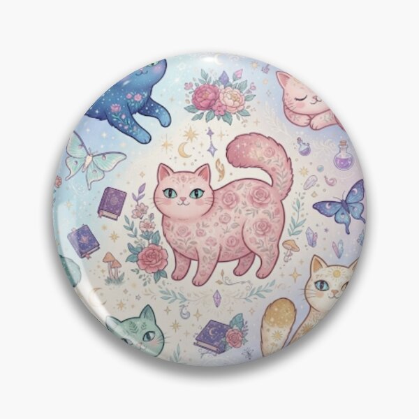 Item preview, Pastel Fantasy Cats with Flowers Seamless Pattern designed and sold by Iampoji.
