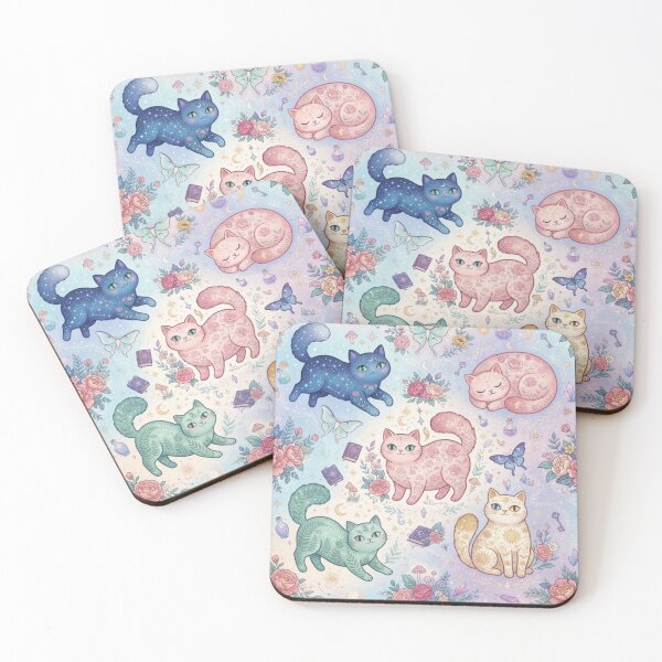 Item preview, Pastel Fantasy Cats with Flowers Seamless Pattern designed and sold by Iampoji.