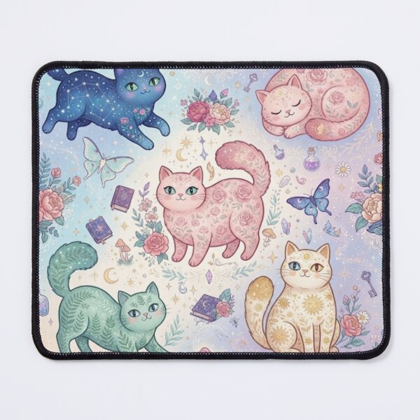 Item preview, Pastel Fantasy Cats with Flowers Seamless Pattern designed and sold by Iampoji.