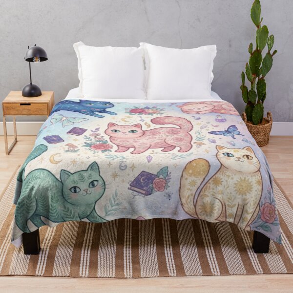 Item preview, Pastel Fantasy Cats with Flowers Seamless Pattern designed and sold by Iampoji.