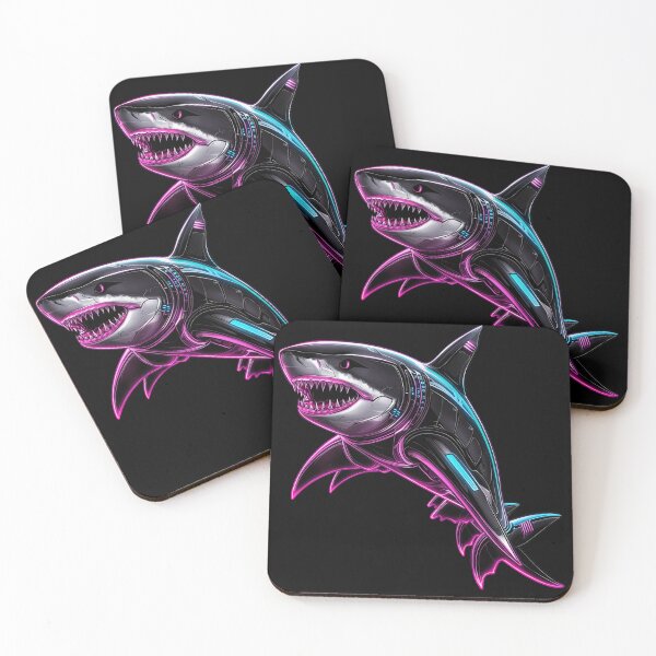 Item preview, Cyberpunk Neon Shark - Electric Cyan Cybercore designed and sold by Artmugic.