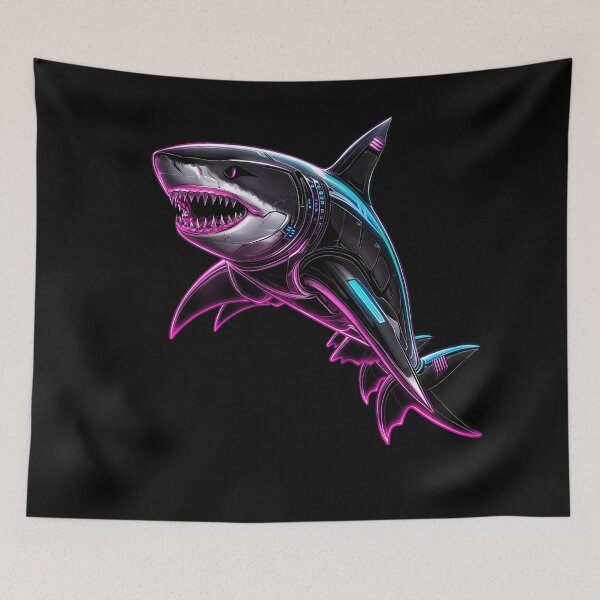 Item preview, Cyberpunk Neon Shark - Electric Cyan Cybercore designed and sold by Artmugic.
