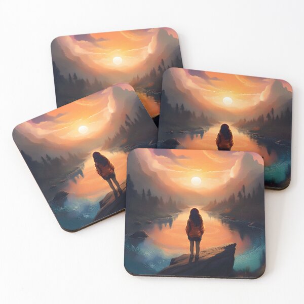 Item preview, Vertical drawing of a girl looking at the moon at sunset designed and sold by Diwi Zuli.