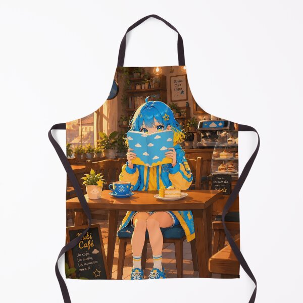 Item preview, Anime girl with blue and yellow hair, reading a book in a cafe (by diwizuli) designed and sold by Diwi Zuli.