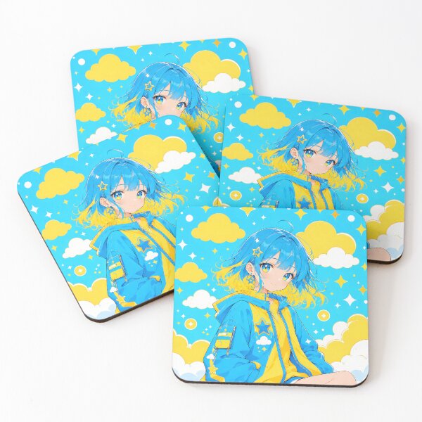 Item preview, Anime girl with blue and yellow hair, sitting among clouds (by diwizuli) designed and sold by Diwi Zuli.