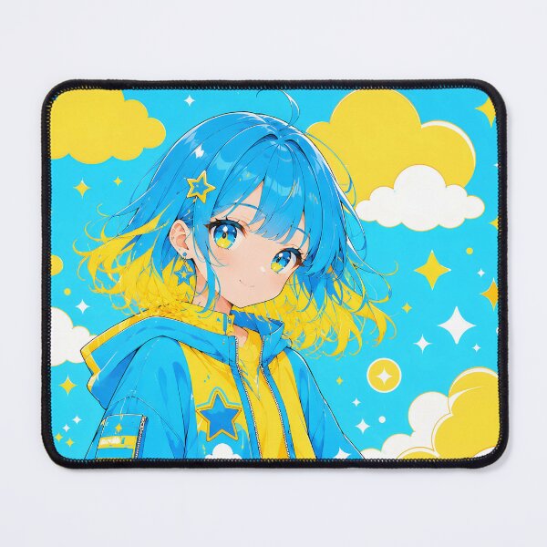 Item preview, Anime girl with blue and yellow hair, sitting among clouds (by diwizuli) designed and sold by Diwi Zuli.