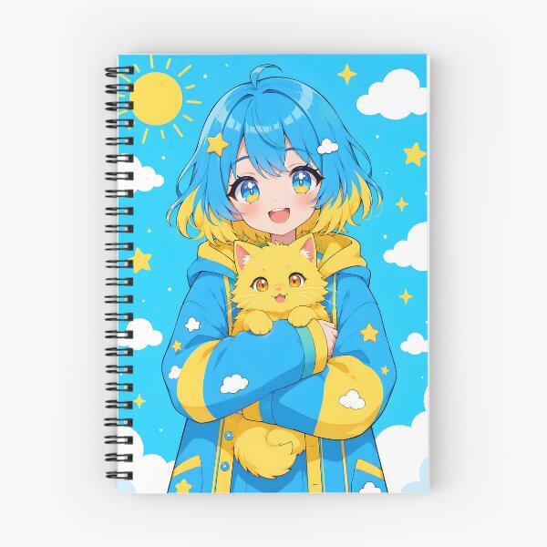 Item preview, anime girl with blue and yellow hair holding a yellow cat designed and sold by Diwi Zuli.