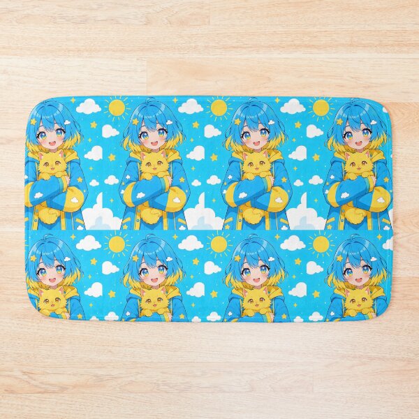 Item preview, anime girl with blue and yellow hair holding a yellow cat designed and sold by Diwi Zuli.
