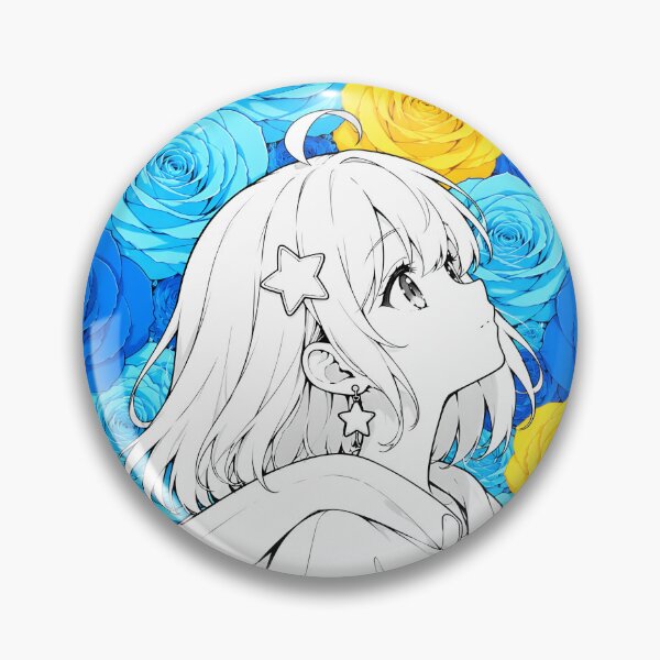 Item preview, black-and-white anime girl with blue and yellow roses designed and sold by Diwi Zuli.