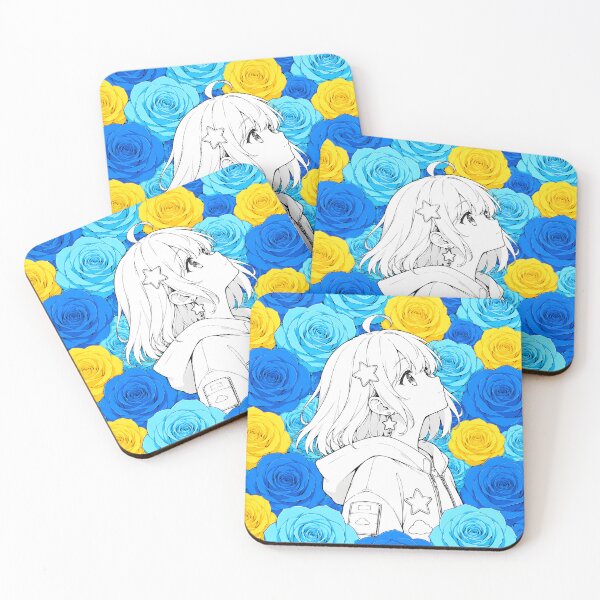 Item preview, black-and-white anime girl with blue and yellow roses designed and sold by Diwi Zuli.