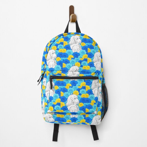 Item preview, black-and-white anime girl with blue and yellow roses designed and sold by Diwi Zuli.