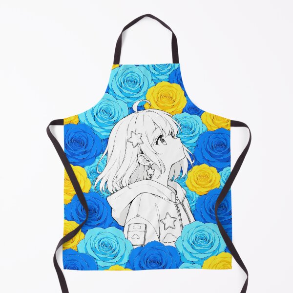Item preview, black-and-white anime girl with blue and yellow roses designed and sold by Diwi Zuli.