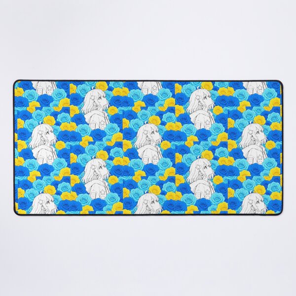 Item preview, black-and-white anime girl with blue and yellow roses designed and sold by Diwi Zuli.