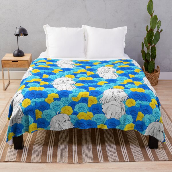 Item preview, black-and-white anime girl with blue and yellow roses designed and sold by Diwi Zuli.